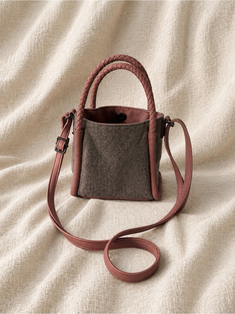 Danielle Nicole Wool Blend Academia Bucket Bag Dusty Rose Gray Crossbody
